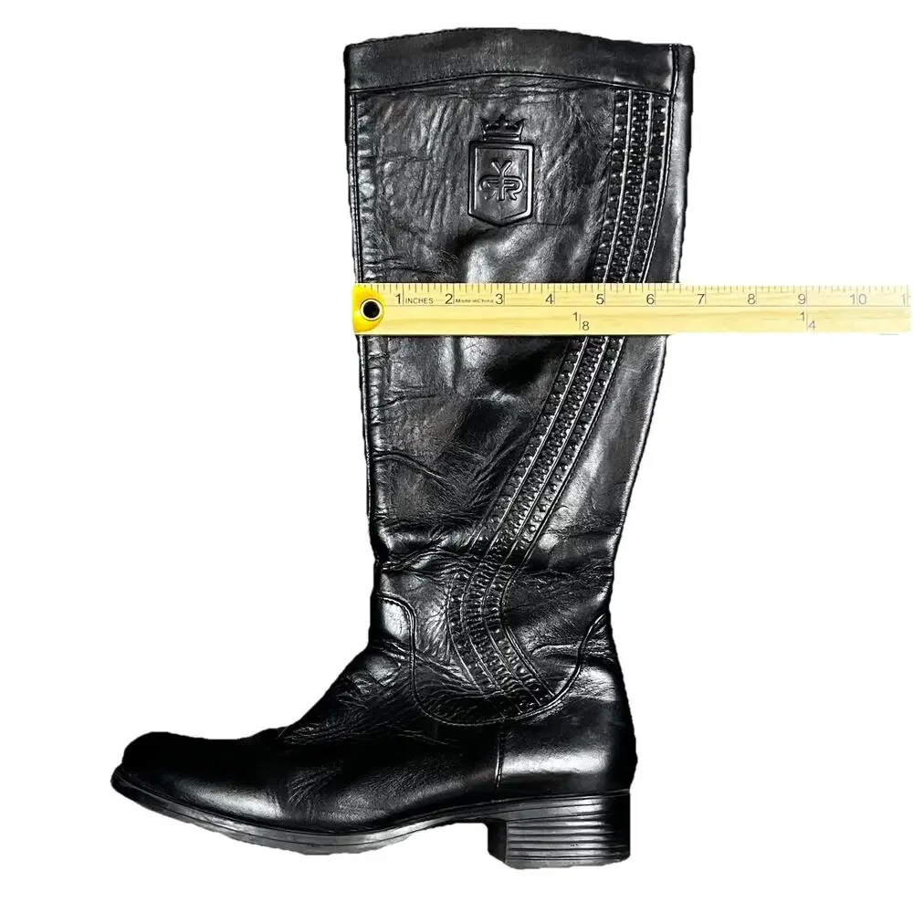 Lyard Woman’s Leather Tall Riding Boots Black Size 7 Equestrian Embossed Classic